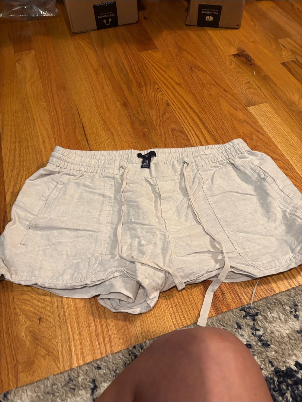 GAP Light Gray Linen-Blend Drawstring Athletic Shorts